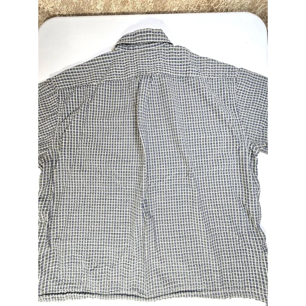 J. Crew Men’s Blue White Green Gingham Seersucker  Button-Down Shirt Size XXL